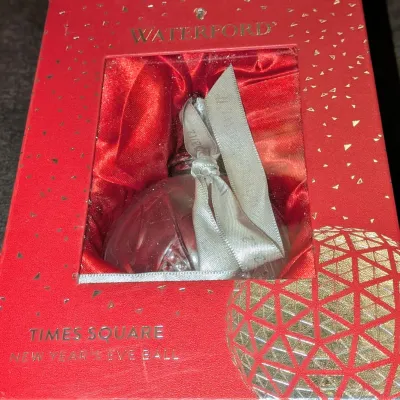 Sale Photo Thumbnail #57: Waterford Crystal Times Square New Year's Eve Ball ornament, presented in its original red and gold display box.