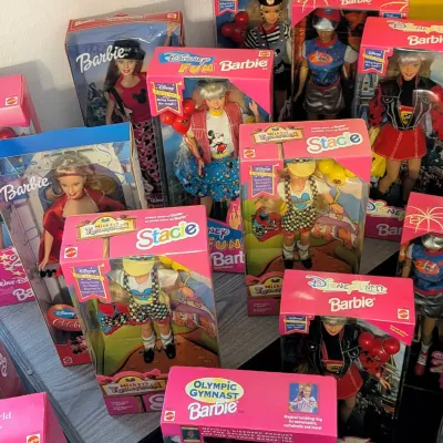 Sale Photo Thumbnail #67: Collection of vintage 1990s Mattel Barbie and Stacie dolls, all in original boxes featuring Disney and Olympics themes.