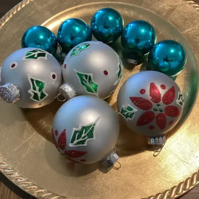 A Set Of 9 Mid-Century Blown Glass Christmas Ornaments