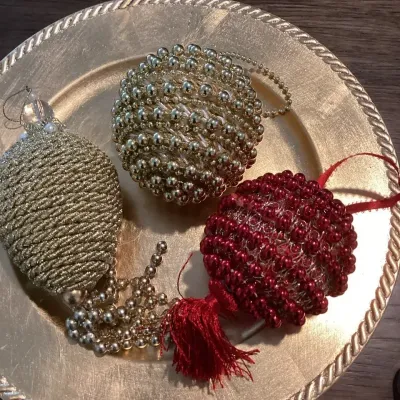 A Set Of Three Contemporary Decorative Beaded Ornaments 