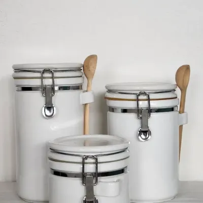 Set Of Airtight Canisters - White Stone 
