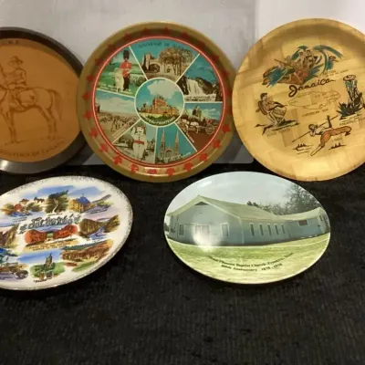 The Collection Of Five Vintage Souvenir, Trays And Decorative Plates