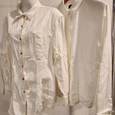 Marsh Landing & Eddie Bauer White Cotton Button-Down Shirts — Sizes PL & XL, Set of 2