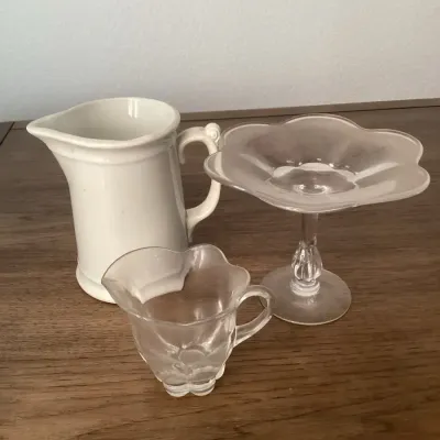 Mixed Group of Ceramic Pitcher And Clear Glass
