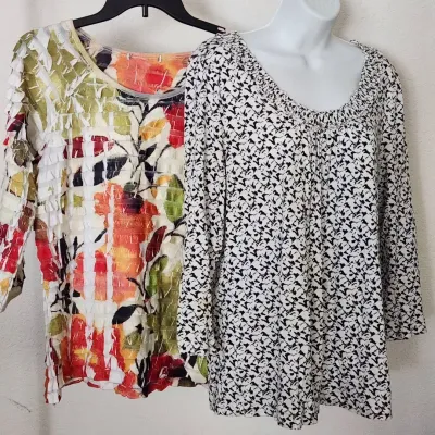 Talbots & B&W Women's 3/4 Sleeve Tops — Size Large, Set of 2