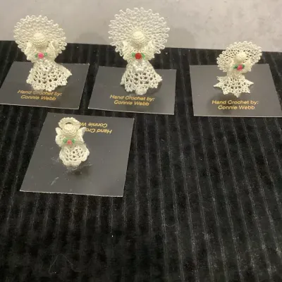 Four Collection Of Handmade Crocheted Cotton Lace Angel Ornaments By Connie Webb