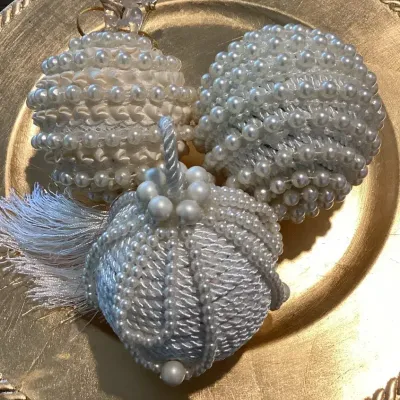 A Set Of Three Modern White Faux Pearl Beaded Ornaments 