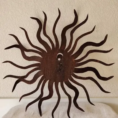 Large Iron Sun Shaped Wall Art
