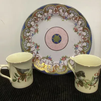 Winter Greetings Lenox Fine Porcelain Cups And Wallace Collection London Tin Plate