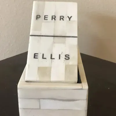 Designer Vintage Perry Ellis Mela Artisans Bone Inlay Domino Set