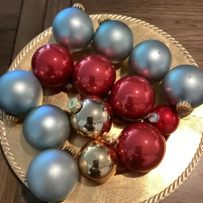A Small Collection Of Generic Red Silver And Gold Christmas Ornaments 