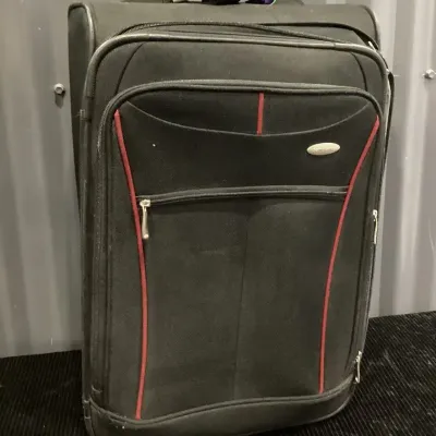 Black Soft Side Rolling Suitcase Red Piping