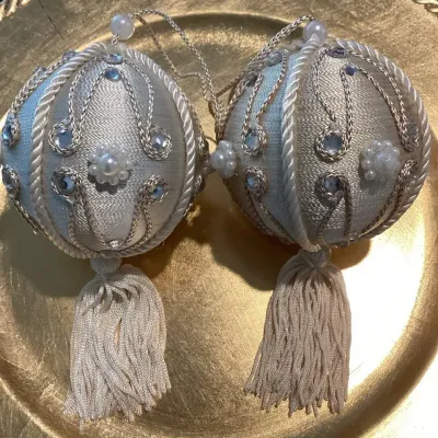 Pair of Satin Christmas Ornaments with Faux Pearls & Tassels