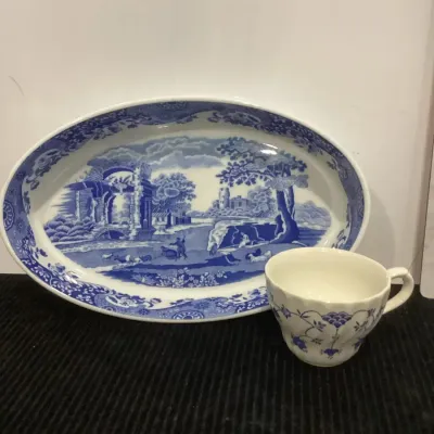 A Blue And White Transfer-printed Oval Baking Dish In Spode Blue Italian Pattern And English Transfe