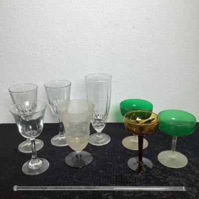 Mixed Assortment Of Vintage Glass, Stemware, And Bar Accessories