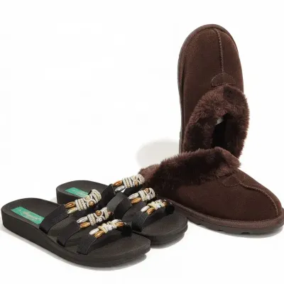 Grandco Sandals (Sz 8) + Fuzzy Slippers (Sz 9.5) — 2 Pairs