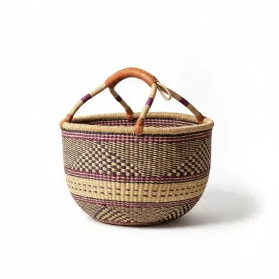 Large Handwoven Bolgatanga Basket - Authentic Ghana Folk Art