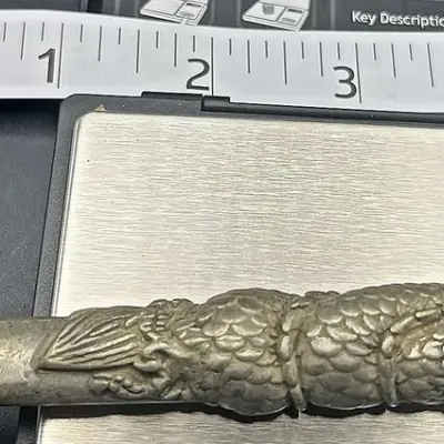 Sale Photo Thumbnail #34: Chinese Dragon Head Ornate Metal Smoking Pipe 5.5 Inch Asian Dragon Scale Design