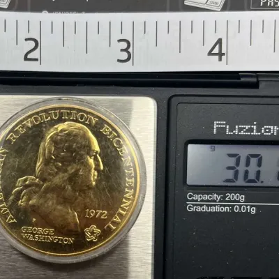 Sale Photo Thumbnail #78: 1.5 " 1972 George Washington American Revolution Bicentennial Sons of Liberty Medal
