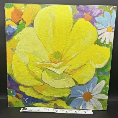 Sale Photo Thumbnail #50: Simon Bull Signed Yellow Floral Canvas Art Colorful Flower Wall Decor