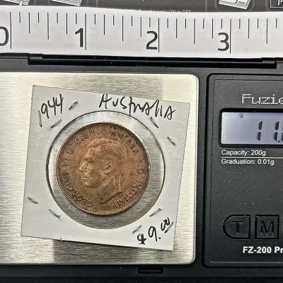 Sale Photo Thumbnail #19: 1944 Australia One Penny King George VI Kangaroo KG Bronze Coin WWII Era
