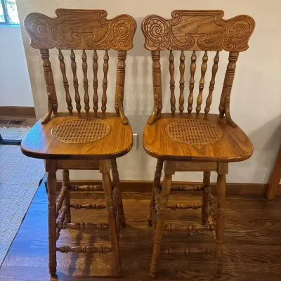 Vintage Oak Swivel Barstools