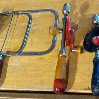 Vintage Hand Plane, Coping Saw, Manual Hand Drills