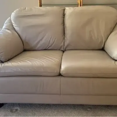 Taupe Natuzzi Leather Loveseat, Made In Italy