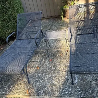 Wrought Iron Chaise Lounge Chairs With Side Table 
