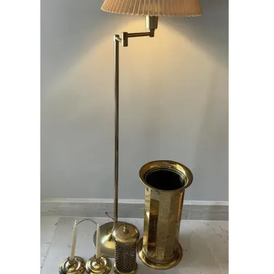 Brass Swing Arm Lamp, Umbrella Stand, Candleholders & Vintage Brass Incense Holder/Lantern
