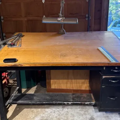 Wood Drafting Table with Metal Base