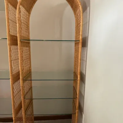Vintage Arched Wicker Bookcase