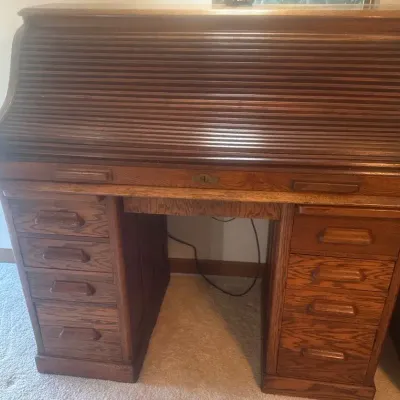Entirely English Made Roll Top Desk And Chair