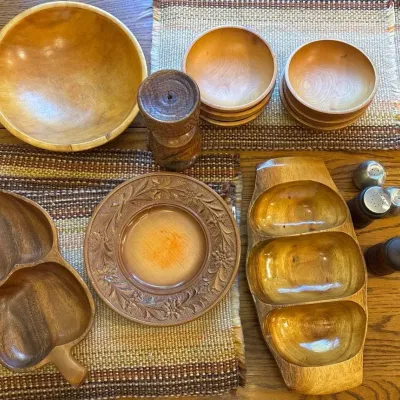 Vintage Woven Placemats, Monkey Pod Wood Bowls & More