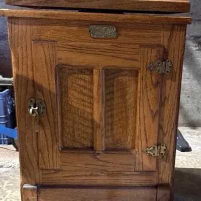 Vintage White Clad Ice-Box With A Swivel Top