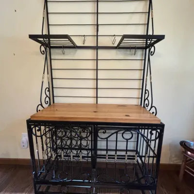 Wrought Iron Baker’s Rack with Wood Butcher-Block