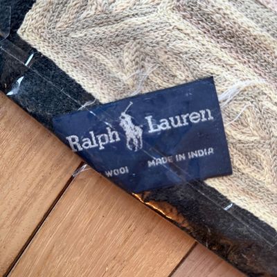 Ralph Lauren 100% wool embroidered rug with manufacturer label, made in India.