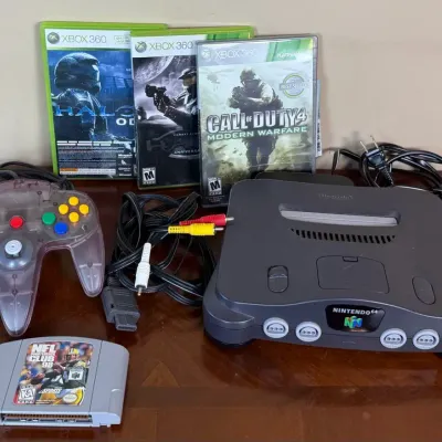 Nintendo 64 N64 Console with Controller, Cords, NFL Quarterback Club '98 & 3 Xbox 360 Games-Untested