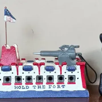 Vintage-Style Cast Iron Mechanical & Still Banks – Hold the Fort, Artillery Cannon & Bulldog – 3 Pie