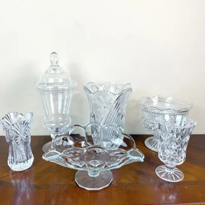 Vintage-Style Clear Glass Vases, Pedestal Bowls & Lidded Apothecary Jar Collection