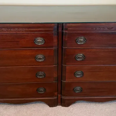 Vintage Mengel Full Size Bed Frame & Matching 8-Drawer Dresser, Nightstand – Mid-Century Bedroom Set