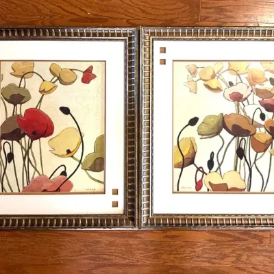 Shirley Novak “Pavots Ondule I & II” Set of 2 Framed Abstract Floral Art Prints