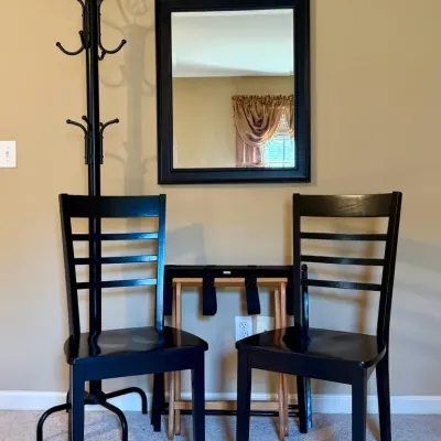 Ladder-Back Chairs, Coat Rack, Beveled Mirror & Luggage Racks