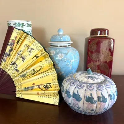 Asian-Inspired Decorative Ginger Jars, Vases & Oriental Folding Fan Collection