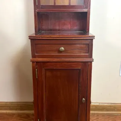 Antique Mahogany Bedside Cabinet with Glass Door & Drawer