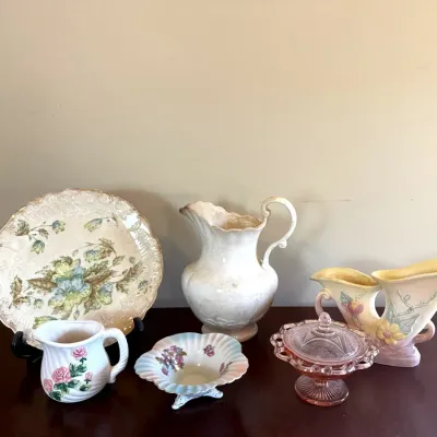 Antique & Vintage Porcelain, Ironstone Pottery and Pink Depression Glass Collection