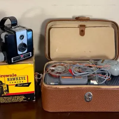 1950s Kodak Brownie Hawkeye Camera W/Original Box & West German Phonotrix Reel-to-Reel Recorder