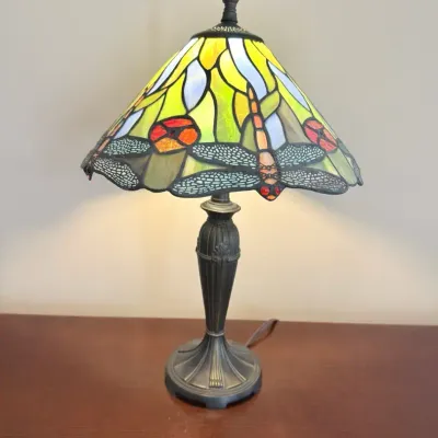 Tiffany-Style Dragonfly Stained Glass Table Lamp – 21"