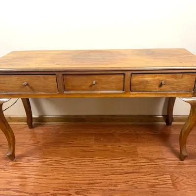 Traditional Three-Drawer Wood Console Table with Cabriole Legs