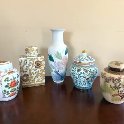 Vintage Asian Porcelain Ginger Jars & Floral Vase Collection